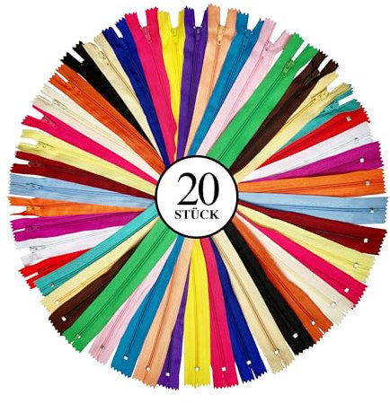 KGS Nylon-Reißverschluss zum Nähen und Basteln | 20 Farben | Größe: 20.3 CM / 8 Zoll | 20 Reißverschlüsse/Packung | Mehrfarbige Reißverschlüsse für Taschen, Beutel, Röcke, Kleider