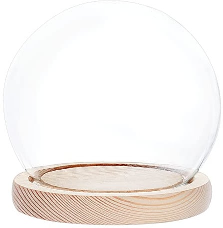 PandaHall Vitrine Aus Glas Mit Basis Aus Weizenholz, Dekoratives Display Dome Miniaturgehäuse Schneekugel Für Ornamente Lichterketten Pflanzen Blumenhandwerk Krone Display Halloween-Dekoration