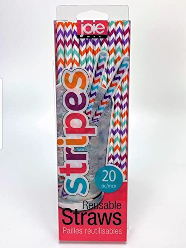 Joie Reusable Straws 20 Pieces with Cleaning Brush BPA Free (Colorful Stripes)