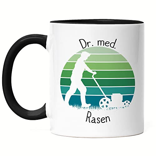 Hey!Print Dr. Med. Rasen Tasse Schwarz Gartenarbeit Garten Doktor Arzt Rasenpflege Garten Gartenpflege Rasen Natur Rasenmäher