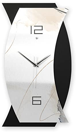 Kreative Feder 3D Designer-Wanduhr Artistic abstrakte Funkuhr 50x28cm Schwarz in modernem Metallic-Look ohne Tickgeräusche (Artistic, leises Funkuhrwerk)
