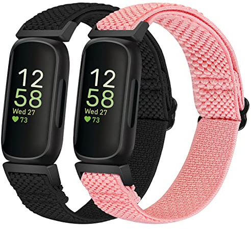 Huamanlou 2 Stück elastisches Armband, kompatibel mit Fitbit Inspire 3/Inspire 2/Inspire/Inspire HR/Ace 2/Ace 3 Armband, weiches Nylon, verstellbares Sport-Ersatzband für Damen und Herren