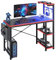 Bestier 113CM Reversible Corner Gaming Desk with RGB LED Lights, Black Carbon Fibre Surface, Storage Shelves, Side Pocket & Hooks, Compact Computer Desk for Small Spaces & Home Office