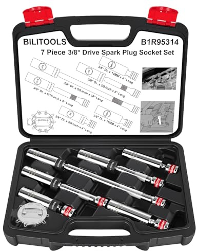 BILITOOLS 6 Piece 3/8-Inch Drive Magnetic Swivel Spark Plug Socket Set-Includes 9/16-Inch, 5/8-Inch, 14mm, 16mm Socket & 3/8-inch Drive with 6-Point and 12-Point, CR-V