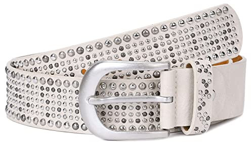 irisaa Damen Gürtel Breiter Nietengürtel im Vintage-Look, Jeansgürtel, Damen Taillengürtel 2020:Beige, Normale Gürtel Größe 80-105:90 CM