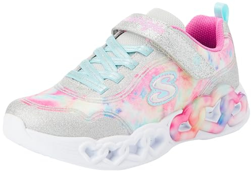 Skechers Girls, Sneaker, Silver Sparkle Mesh/Multi Trim,