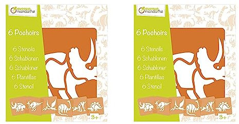Avenue Mandarine 42449MD - Set mit 6 Schablonen, 15 x 15 cm, geeignet für Kinder ab 3 Jahren, für Filz- und Farbstifte, Farben oder Farbbomben, Dino, 1 Set (Packung mit 2)