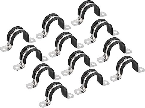 sourcing map 12pcs 30mm(1-3/16) Collier de Serrage Caoutchouc Amorti 304 Inox Acier Attache Grillage Rigide Clip Fixation Sangle pour Tube Tuyau