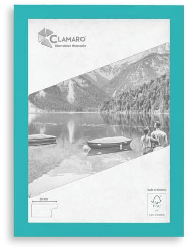 Clamaro 'COLLAGE' cadre photo 50x70 fabriqué à la main sur mesure | Turquoise Pastel | Cadre moderne en MDF, avec verre acrylique, fond et suspension