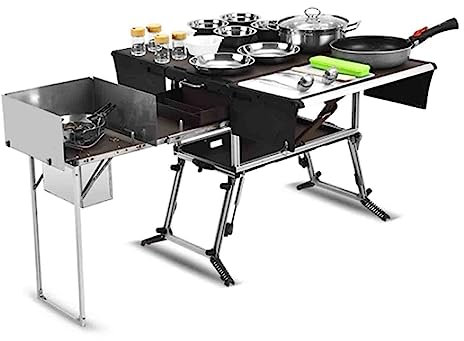 PRUJOY Cuisinière de Voiture Boîte de Cuisine Cuisine Mobile extérieure Portable Auto-Conduite Tour Camping Barbecue Cuisinière Fournitures avec Roues et poêle Coupe-Vent