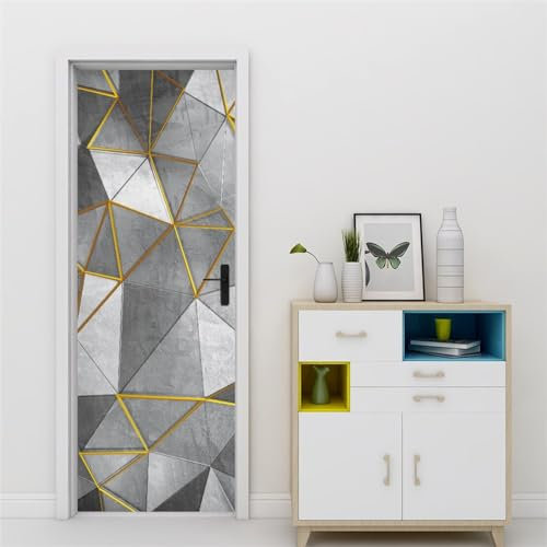 stickers paroi de douche 40x120cm(15.74 inches * 47.24 inches)Stéréoscopique triangulaire Sticker Porte Effet 3D - Autocollant Trompe l'œil pour Porte - Décoration pour Porte Cuisine, Salon, Chambre,