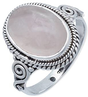 mantraroma Damen Ring 925 Silber Rosenquarz Edelstein rosa ausgefallen verspielt