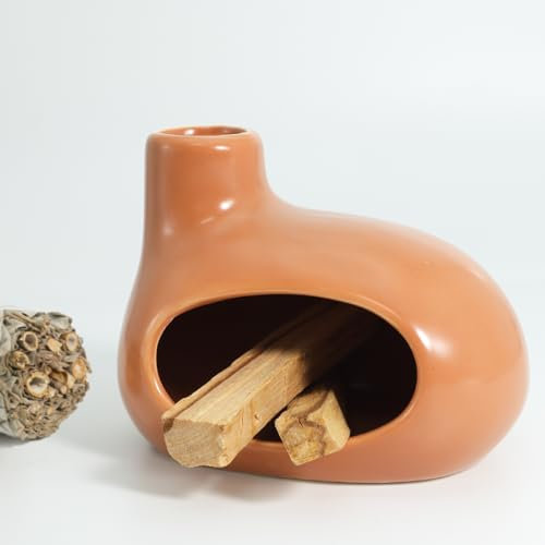 BEYLAB Porte-encens Moderne Palo Santo Brûleur d'encens en céramique pour bâtons Bois, Sauge et cônes d'encens Bol purificateur d'énergie Cadeau fabriqué à la Main pour Les Cours méditation (Marron)
