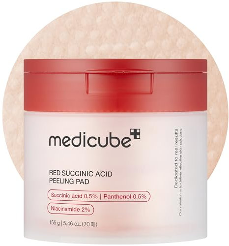Medicube Red Succinic Acid Panthenol Gesichtspeeling Pads – Peeling-Toner-Pads für zu Akne neigende Haut mit Niacinamid, AHA, BHA und beruhigendem Panthenol – nicht komedogen