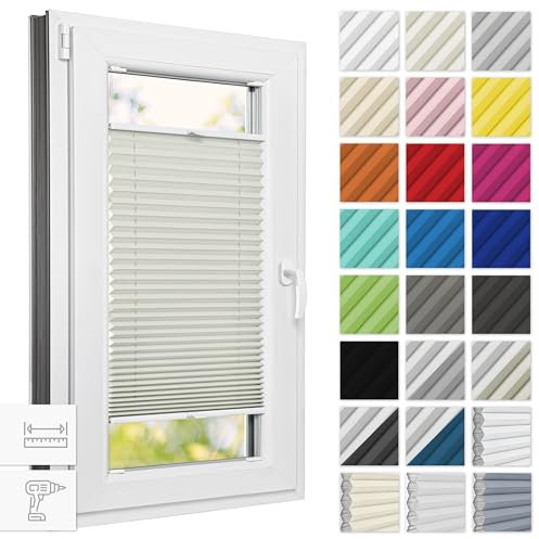 Estika Thermo plissee mit Bohren verdunkelung 45 cm x 200 cm - Blackout: Cremige-Weiß - Rollos für Fenster, Jalousien Fenster für innen, Raffrollo, Fenster plissee