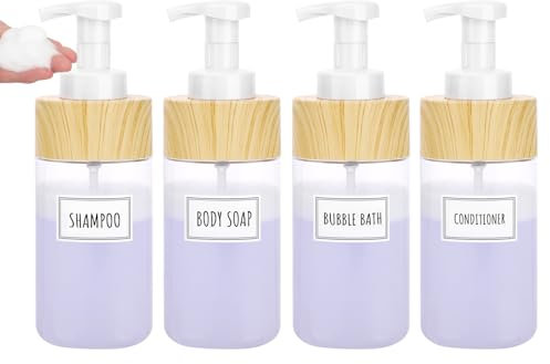 Segbeauty Botes para Gel y Champu, 4 Piezas 500ml Botella de Espuma, Dispensador Espuma de Plástico, Rellenables, con Etiquetas