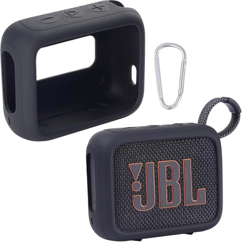 co2CREA Silicone case for JBL Go 4 Waterproof Portable Bluetooth Speaker, Portable Ultra-light Protective Sleeve with Carabiner (Not Included speaker)