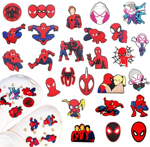 Schuh Charms für Clogs, 27pcs Schuhanstecker Cartoon Spidey Schuhanhänger, DIY Schuh Pins Stecker Aufstecker Anstecker Set, Abnehmbar PVC Shoe Dekoration Zubehör für Kinder Jugendliche Erwachsene