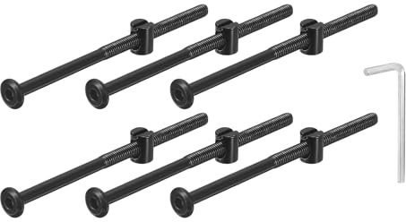 QUARKZMAN 12Pcs Vis à Tête Hexagonale Avec Écrous à Barillet, M6 x 110mm Écrous de Baril de Boulon de Lit de Meubles de Douille Avec la Clé pour des Lits de Chaises, Noir