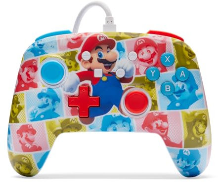 PowerA Manette Filaire améliorée pour Nintendo Switch, modèle Switch OLED et Switch Lite, Accessoire de Jeu, Manette de Jeu, Manette Filaire, sous Licence Officielle -Mario Hero Reel