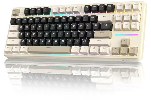 LexonElec X ATTACK SHARK X87 Wireless Mechanical Keyboard, Tri Mode-BT/2.4G/Wired, Hot-swappable Linear Switch, 87 Keys PBT Keycap, Gasket Structure, Rechargable RGB Backlit Gaming Keyboard(White)