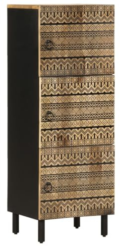 vidaXL Highboard 40x33,5x110 cm Schwarz Raues Mango-Massivholz, Beistellschrank, Lagerschrank, Schrank, Hochschrank Vintage-Design