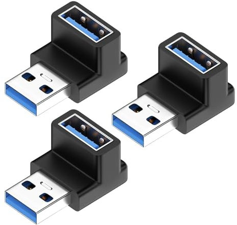 talNite USB 3.0 Right Angle Adapters, USB-A Male to Female 90-Degree Extension Connectors, High-Speed Data Transfer and Charging for Devices with USB-A Ports (3)