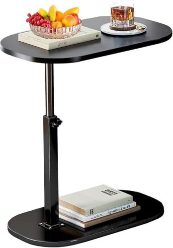 BSTMOME TV Tray Table, Adjustable Height & 90° Flip-Over Panel Design, Sofa Arm End Side Table for Eating Laptop Couch Bed Dinner or Small Spaces (Black)