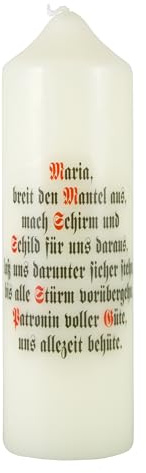 LivuX Spruchkerze „Maria breit den Mantel aus“ Eierschale 16,5 cm x 5 cm – Stumpenkerze aus Paraffinwachs, ca. 40 Std. Brenndauer Schützende Marienkerze für Trost Gebet & spirituelle Geborgenheit 1052