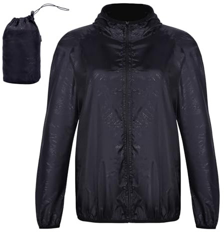Mayoii Veste imperméable légère pour femme, veste de pluie à capuche, chemise de protection solaire, Noir , 4XL