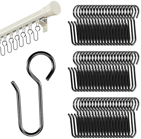 Ymapinc 60pcs Small Curtain Track Hooks, Metal S Shaped Curtain Pins for Drapery, Tiny Short Drape Pins, Flexible Track Holders for Home - Black