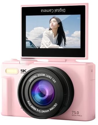 Sxhlseller 5k Digitalkamera für Fotografie, 18 Facher Zoom WiFi Video Camcorder Autofokus mit 3 Zoll 180 Grad Flip -Bildschirm, 75MP Tragbare Reisekamera für Vlog -Selfie
