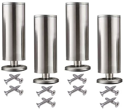 Generisch Verstellbare Tischbeine aus Edelstahl – 4er-Set, höhenverstellbar 10 mm für Fernsehschränke, Esstische und Sofas, gebürstetes Stahl-Finish, 15 cm (5,91 Zoll)