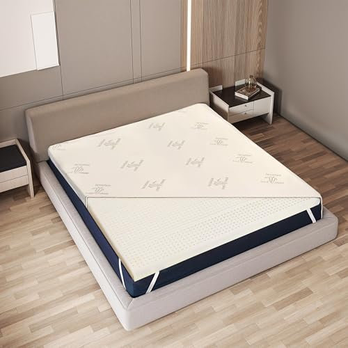 The White Stone Surmatelas en Latex Naturel 160 x 200 cm | Housse en Bambou Respirante, Antiallergique et Amovible | Épaisseur 5 cm | Surmatelas Correcteur avec Élastiques de Maintien aux Coins