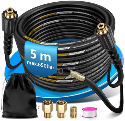 Hochdruckreiniger Schlauch Kompatibel mit Kärcher Easy!Lock TR22 HD HDS, 5m | 400Bar, 2 Stahlgeflecht, M22x14mm, Hochdruckschlauch Verlängerungsschlauch Gummischlauch Hochdruck Ersatzschlauch