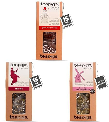 teapigs Winter Warmer Bundle - Spiced Winter Red, Chai & Liquorice & Peppermint - Cosy Speciality Teas for Colder Months - Herbal Tea Selection & Sampler - 3x15 Temples