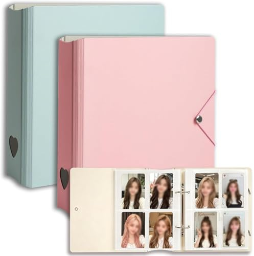 Kpop Photocard Binder 2 Pack - Holds 400 Cards, 100 Pockets per Binder (Each Pockets Holds 2 Cards), 2.5x3.5 Small Card Album Collection Book, Top-Loading Sleeves for Trading Cards, Pink & Green