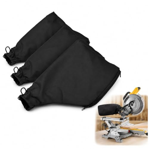 3-Pack Miter Saw Dust Bag Replacement for Evolution Miter Saws | Zippered for Easy, Mess-Free Emptying Fits Belt Sanders Table Saws and Woodworking Tools Durable (Black)