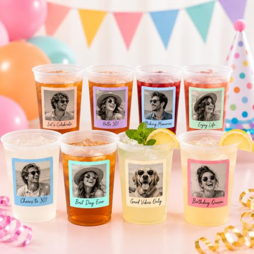 Bicchieri di Plastica Smerigliati Personalizzati 12oz/16oz Bicchieri Plastica Riutilizzabili Rigida per cocktail con Foto Regalo per Festa Compleanno Anniversario Matrimonio Laurea 5-100 Pezzi (01)