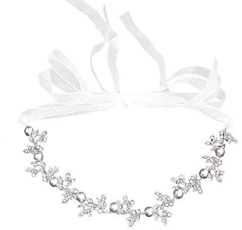 Amorar Hochzeits-Haarkette Braut-Haarschmuck Kette Haarband Haarreif Stirnbänder Krone Tiara Kopfschmuck Blumenhaarband Kopfbedeckung Haarkranz für Brautjungfer und Braut