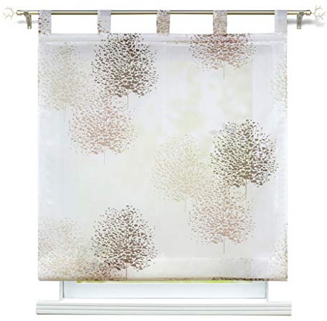 ESLIR Raffrollo mit Schlaufen Raffgardinen Transparent Schlaufenrollo Modern Gardinen Küche Vorhänge Baum Muster BxH 80x140cm 1 Stück