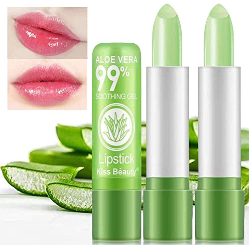 firstfly 2 Pack Aloe Vera Lipstick, Nutritious Color Change Lip Balm Tinted