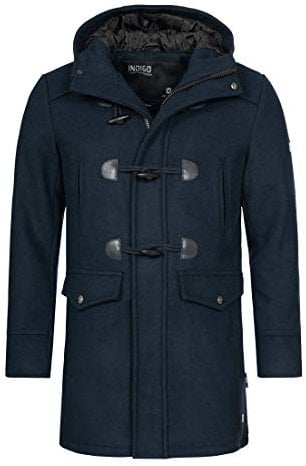 Indicode Herren Liam Dufflecoat | Wintermantel Wollmantel Herrenmantel Mantel für Männer Navy Mix, L