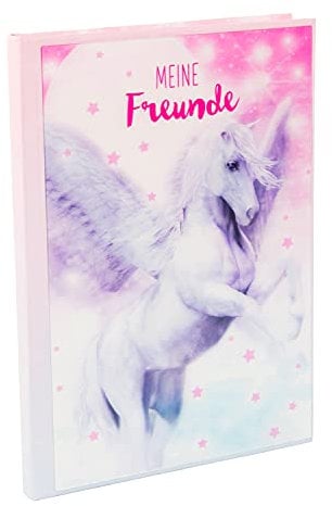 goldbuch 43204 Freundebuch Pegasus 3D, Buch DIN A5, Freundschaftsbuch zum Ausfüllen, Erinnerungsbuch an Freunde, Notizbuch mit 88 illustrierte Seiten, Einband mit Kunstdruck, ca. 15 x 21 x 1,5 cm