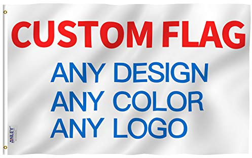 Anley Bandiera Personalizzata monofacciale Bandiere Personalizzate da 1 x 1,5 Piedi - Stampa Logo/Design/Parole Personalizzati - Colori Vivaci, Testata in Tela e Doppia Cucitura - Poliestere