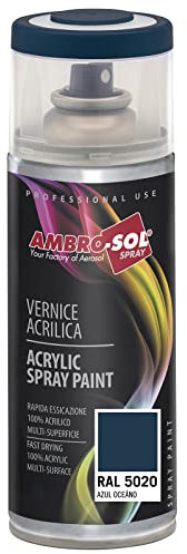 AMBRO-SOL - Pintura acrílica en spray, color Azul Oceano, RAL 5020, resultado profesional en múltiples superficies, exteriores e interiores, 400 ml