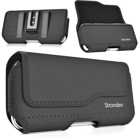 Stronden Magnetic Closure Holster for iPhone 17 Pro, 17e, 17, 16 Pro, 16, 16e, 15, 15 Pro, 14, 14 Pro, 13, 13 Pro, 12, 12 Pro - Military Grade Nylon Pouch with Metal Belt Clip & Loop (Fits Slim Case)
