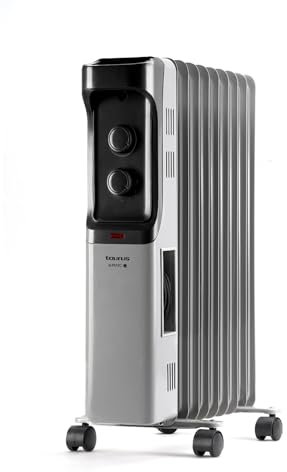 Taurus Alpatec New Dakar 2000 - Radiador de aceite, 2000W, 3 intensidades, termostato regulable, protección antivuelco, piloto luminoso, asa de transporte, ruedas, superficies hasta 20m2, gris