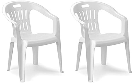 INDA-Exclusiv 2er Set Kunststoff Stapelstuhl Gartenstuhl Bistrostuhl Gartensessel Balkonstuhl Balkonmöbel Gartenmöbel Weiß stapelbar