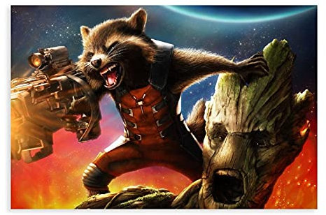 Groot Rocket Raccoon Movie Hero Galaxy 2 Canvas Poster Bedroom Decor Sports Landschaft Office Room Decor Gift Unframe:12×18inch(30×45cm)